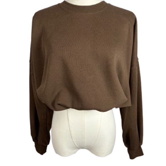 Zara Tops - Zara Brown Cropped Crew Neck Sweatshirt Size M